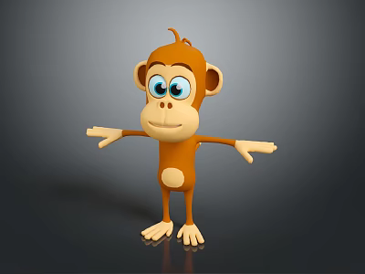 Cute 3D Cartoon Monkey With Brown Body And Big Blue Eyes Standing 3d model