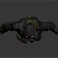 Game Movie Character Wearing Gas Mask With Orange Goggles Camouflage Uniform And Tactical Gear