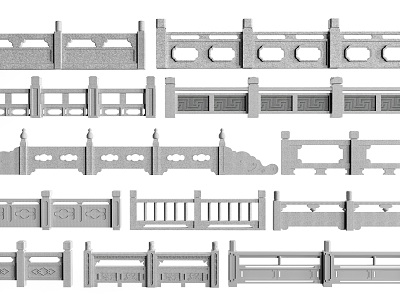 Chinese Railing Stone Railing Fence Guardrail model