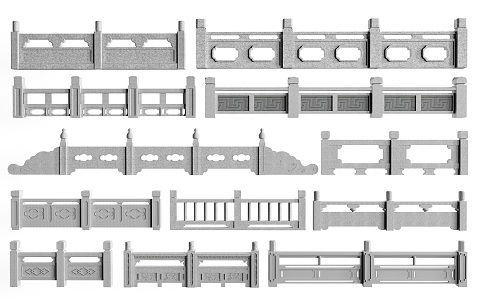 Chinese Railing Stone Railing Fence Guardrail 3d model