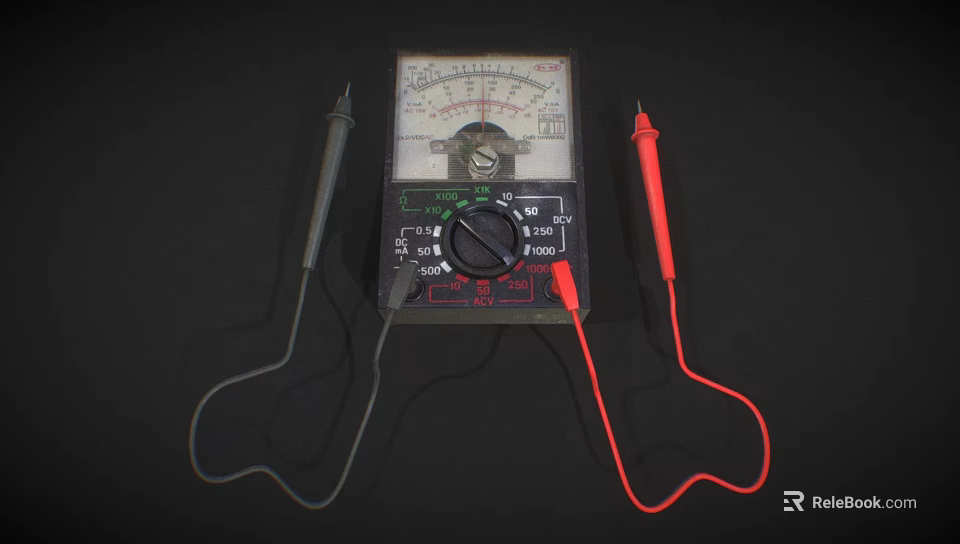 Analog Multimeter With Red Gray Test Probes For Industrial Measurement 3d model 