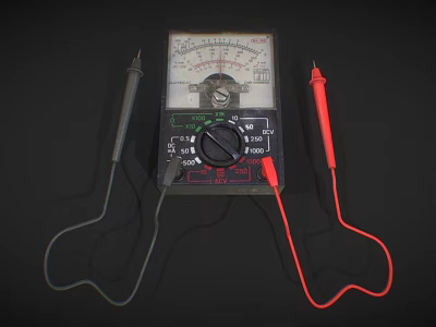 Analog Multimeter With Red Gray Test Probes For Industrial Measurement 3d model
