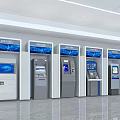 Public Facility With Row Of Modern Self Service Kiosks And Digital Screens