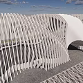 Modern White Curved Strip Architectural Structure Forming Arched Passage With Gray Paving And Light Shadows