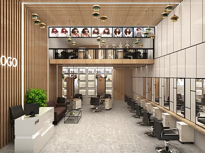 Elegant Modern Hair Beauty Salon Interior With Styling Chairs Mirrors And Lighting Fixtures 3d model