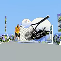 Vibrant Street Football Exhibition Booth Featuring Person And Billboards