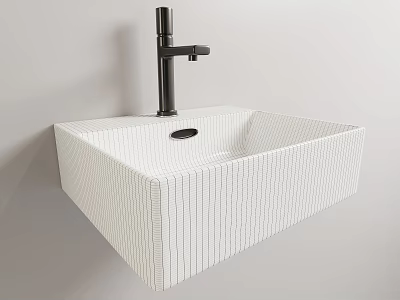 Modern White Vertical Striped Wall Mounted Washbasin With Black Faucet 3d model