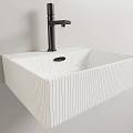 Modern White Vertical Striped Wall Mounted Washbasin With Black Faucet