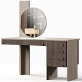 Modern Dressing Table With Round Mirror Sleek Tabletop and Storage Drawers 3d model