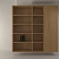 Natural Wooden Open Storage Shelf With Multiple Compartments And Decorative Items 3d model