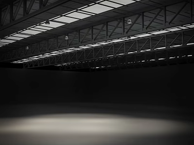 Industrial Ceiling Design With Metal Framework Glass Skylights And Lighting Fixtures 3d model