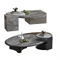 Elegant Modern Marble Coffee Table With Unique Design And Decorative Fruits 3d model