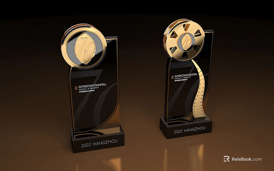 2023 Gold Trophy Awards With Circular Top Design And Black Base For Recognition 3d model 