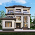 Detached Villa Modern Exterior Design Two Story With Large Windows Balconies Green Trees And Lawn
