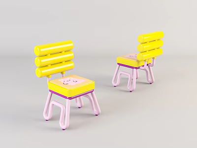 Modern Yellow Pink Leisure Chairs With Striped Backrest And Pink Legs For Indoor Leisure Space 3d model