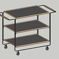 Three Tier Rolling Cart With Wooden Shelves And Metal Frame