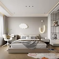 Modern Kids Room Interior With Cloud Decor Moon String Lights Desk Chair And Colorful Rug