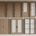 Various Wooden Hinged Door Designs With Glass Inserts And Solid Panels 3d model