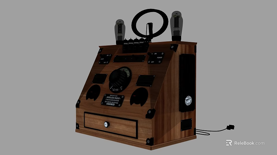 Vintage Wooden Entertainment Appliance With Control Knobs And Indicator Lights 3d model 