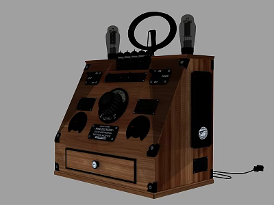Vintage Wooden Entertainment Appliance With Control Knobs And Indicator Lights 3d model