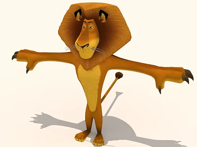Friendly Cartoon Lion Character With Outstretched Arms And Standing Pose 3d model