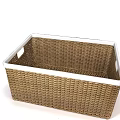 Brown Woven Rectangular Storage Basket With White Rim And Handles