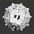 White 3D Sphere Made of Numbers and Letters with Hollow Reflective Design on Black Background