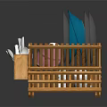 Wooden Household Dish Drying Rack With Plates Utensils And Pink Accessories