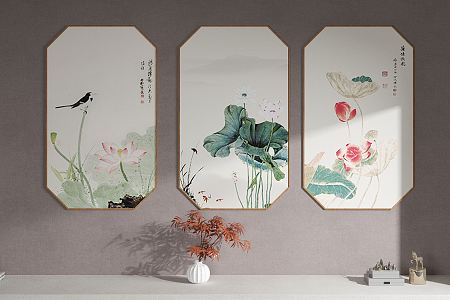 New Chinese Plant Painting Hanging Paintings 3d model