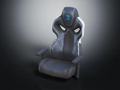 Modern Ergonomic Gaming Chair with Black Leather White Accents and Back Logo Design 3d model