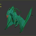 Green Origami Dragon 3D Model With Sharp Wings Yellow Eyes And Red Accents
