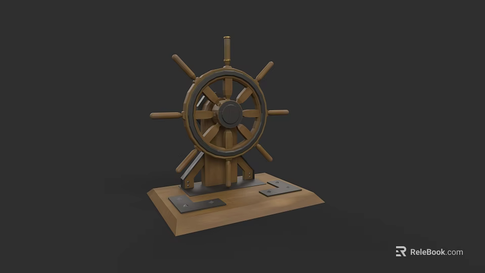Sailing Ship Wooden Steering Wheel Decorative Model With Base Stand 3d model 