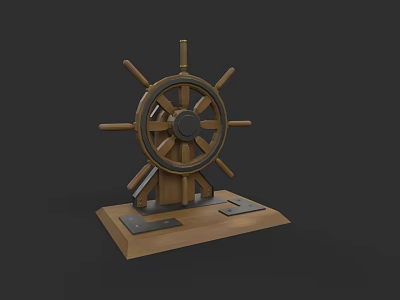 Sailing Ship Wooden Steering Wheel Decorative Model With Base Stand 3d model