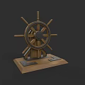 Sailing Ship Wooden Steering Wheel Decorative Model With Base Stand