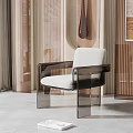 Modern Leisure Chair with Transparent Acrylic Armrests White Cushion in Modern Interior Wooden Striped Wall