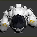Futuristic Gorilla Character With Headphones Goggles And Mechanical White Black Body Featuring Yellow Triangular Shoulders