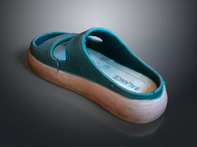 Comfortable Home Slippers Green Upper With Light Brown Sole Balance Label Soft Fabric Lining For Daily Wear 3d model
