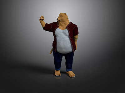 Man In Red Plaid Shirt White Tank Top Blue Jeans Standing With Raised Right Hand 3d model