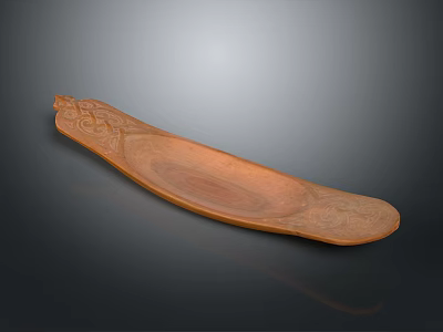 Brown Wooden Long Tray With Intricate Carved Patterns And Textured Surface 3d model