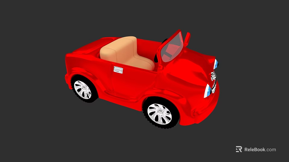 Cute Doll Riding Red Convertible Toy Car with Beige Seats and Black Wheels 3d model 