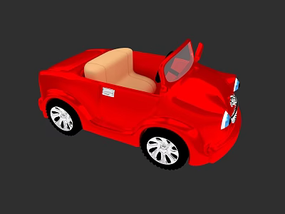 Cute Doll Riding Red Convertible Toy Car with Beige Seats and Black Wheels 3d model
