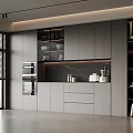 Modern Kitchen Interior With Gray Cabinets Marble Countertop Open Shelves And Built In Oven 3d model