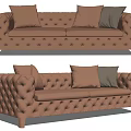 Classic Tufted Brown Two Seater Sofa With Brown And Gray Pillows 3d model