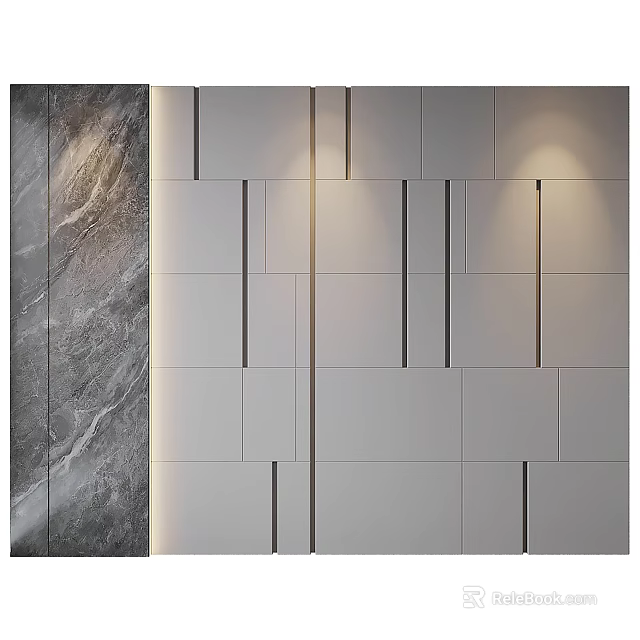 Contemporary Wall Decor With Marble Panel And Geometric Lighted Wall Tiles 3d model 