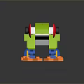 Colorful Green Frog Shaped Toy Made Of Interlocking Building Blocks With Red Eyes