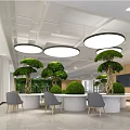 Modern Indoor Recreational Space With Pendant Lights Green Plants Ping Pong Table And Fitness Equipment