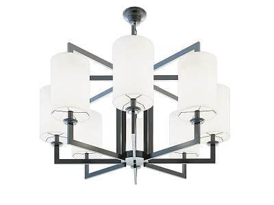 Modern Contemporary Chandelier With White Cylindrical Shades And Black Metal Frame Design 3d model