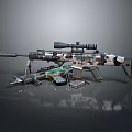 Camouflage Sniper Rifle With High Power Scope Magazines And Tactical Accessories