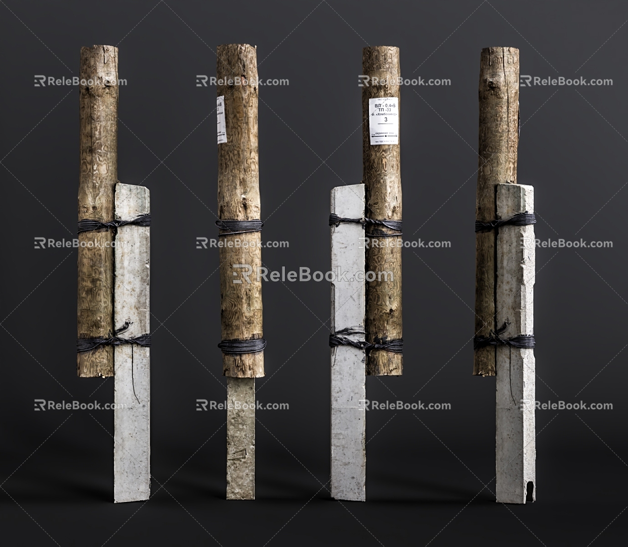 concrete column wooden column 3d model