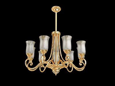 Elegant Gold Chandelier With Six Glass Shades And Curved Ornate Brass Arms 3d model